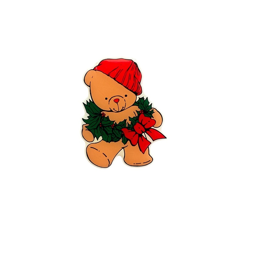 Vintage Teddy Bear Brooch Christmas Enamel Pin Metal Holiday Winter Wreath Hat